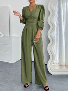 Pariaura Salopetă casual de damă, de culoare solidă, cu mâneci lanternă, primăvară toamnă - Verde Armată - Vizualizare 5