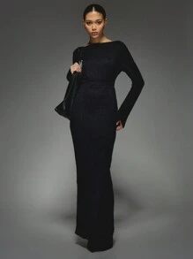 MISSGUIDED Rib Knit Boat Neck Long Sleeves Maxi Dress - Black - View 4
