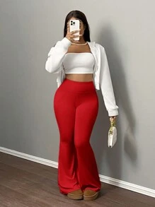 Slaydiva 女士瑜伽裤、高腰弹力紧身裤、塑身健身裤 - 紅色 - 查看 3