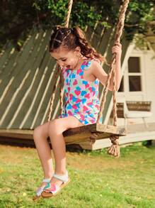 SHEIN 2pcs/Set Girls Casual Digital Print Heart And Bow Decor Set - Multicolor - View 4