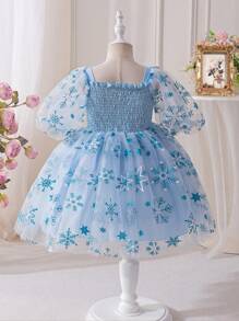 Glamorique Kids Sky Blue Elegant Girls Tulle Dress For 7th Birthday - Blue - View 2
