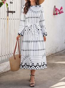 Breezaya Women's Long Geometric Print Pattern Dress