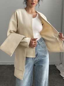 INAWLY Women's Solid Color Cardigan, Long Sleeve Minimalist Casual Jacket, For Everyday Wear
