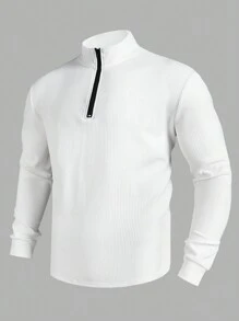 Manfinity Homme Men's Front Zip Up Long Sleeve Simple Pullover Sweatshirt, Casual Everyday Wear - White - View 1