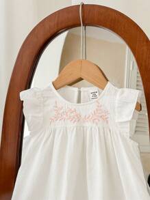 SHEIN Baby Girl Summer Casual Embroidered Floral Cap Sleeve Loose Dress - Multicolor - View 3