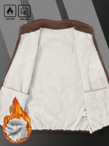 Manfinity Homme Loose Letter Patched Teddy Vest Jacket For Men Winter Vest - Coffee Brown - View 5