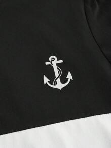 Manfinity RelaxMax Casual Men's Colorblock Anchor Print T-Shirt, Autumn - Black - View 3