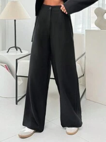 EURMUSE Women's Solid Wide Leg Palazzo Pants - Black - View 5
