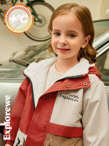 SHEIN Parka avec poches blocs de couleurs et patchwork, doublée thermique, pour jeune fille, pour l'hiver