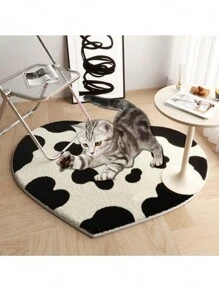 PETSIN 1 件黑白奶牛毛绒宠物垫床，心形情人节宠物垫，适合所有季节的温暖柔软宠物垫，厚实舒适的狗/猫垫，带防滑底部