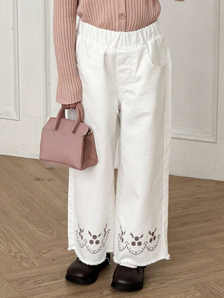 Young Girl Girl Loose-Fit Embroidered Denim Jeans, Spring