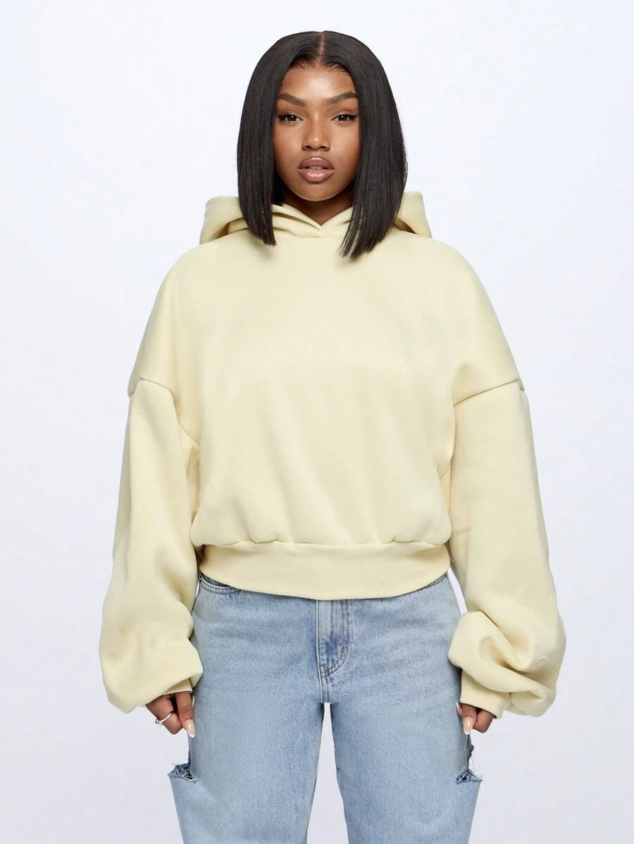 SUMWON WOMEN 超大号短款连帽衫灯笼袖冬季休闲运动健身套头衫秋季舒适必备运动衫