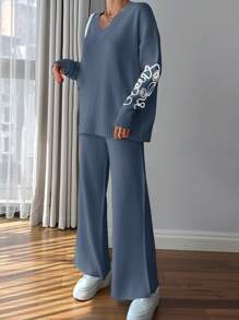 RueChic Women Pink Embroidery Detailed Sweater Set - Baby Blue - View 5