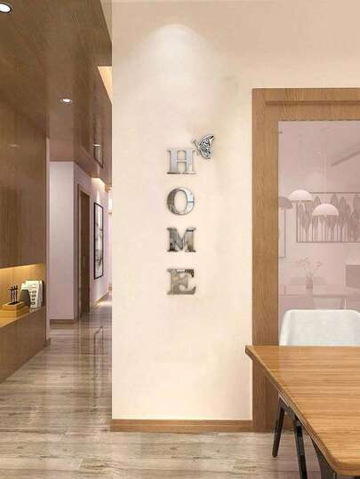 5pcs Home Slogan Acrylic Ornamental Mirror Wall Stickers For Entrance Door Decoration Hallway And Drawing Room Decor Wedding Halloween Wall Decoration, Birthday Back To School Gifts Wall Mirror Mirror For Room Home Decor Bathroom Decor Living Room Decor