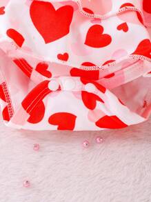 SHEIN 2pcs Baby Girl Heart Printed Halter Top And Ruffle Hem Bottom Set - White - View 3