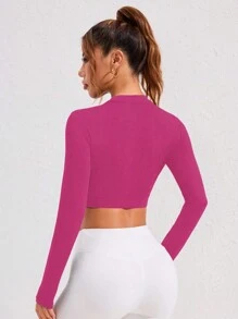 Women's Solid Color Round Neck Long Sleeve Hollow Casual Sports T-Shirt & Tank Topworkout Tank Top