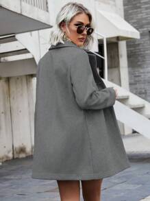 SHEIN Clasi Solid Double Breasted Overcoat Fall Winter Cloth For Women - Grey - View 2