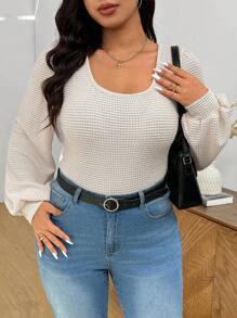 SHEIN Frenchy Camiseta versátil de manga larga y cuello redondo, de uso casual y para todo tipo de combinaciones, para mujer de talla grande primaveral