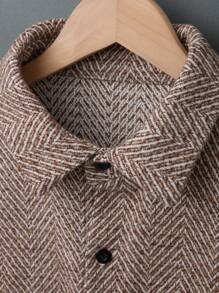 Manfinity Homme Men's Solid Color Pocketed Front Button Casual Long Sleeve Shacket - Coffee Brown - View 4