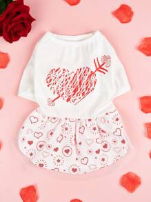 PETSIN Valentine's Day Red & White Heart Pet Dress, Casual & Adorable Design For Cats & Dogs - White - View 1