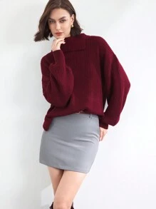 BizChic 安哥拉红套头毛衣长袖女式办公室通勤，优雅适合新年、约会、春夏季 - 酒紅色 - 查看 4