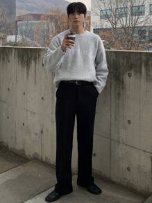 DAZY Men's Grey Jacquard Letter All-Match Versatile Sweater Fall,Winter - Grey - View 6