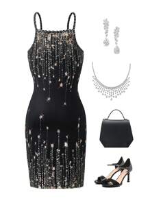 Tween Girl Sequin Print Effect Bodycon Dress, Elegant