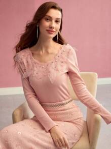 MOTF PREMIUM Top con dettagli di applicazioni e cristalli - Rosa - Visualizzare 8