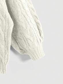 Flirla 大码女式纯色 V 领落肩长袖休闲套头毛衣，秋冬款 - 杏色 - 查看 4