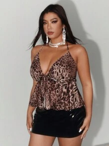 Allurite Plus Size Women Sexy Laced Leopard Print Camisole Top, Valentine Style