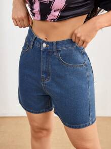 SHEIN EZwear 女式简约前扣口袋休闲牛仔短裤