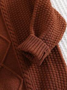 Cozy Pixies 2pcs/Set Toddler Coffee/Camel Solid Color Soft Knit Cable Round Neck Long Sleeve Sweater & Pants Set, Warm & Elegant British Style For Baby Boy/Girl, Casual/Outdoor/Homewear - Brown - View 5