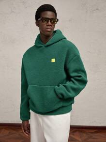 AKNOTIC Business Casual Men's Knitted Fuzzy Relaxed Fit Drop Shoulder Casual Pullover Sweatshirt Sweatshirt, Green With Contrast Color Letter Graphic, For Fall Winter - Dark Green - View 9