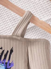 Tween Girl Specialty Knit Side Strap Top And Pleated A-Line Skirt 2 Pieces Set, Autumn - Khaki - View 4