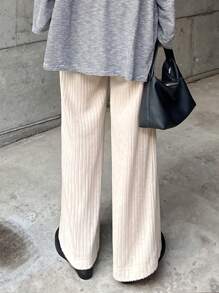 FRIFUL Women's Solid Color Pocket Simple Rib Knit Pants, Casual Daily Wear - Apricot - View 5