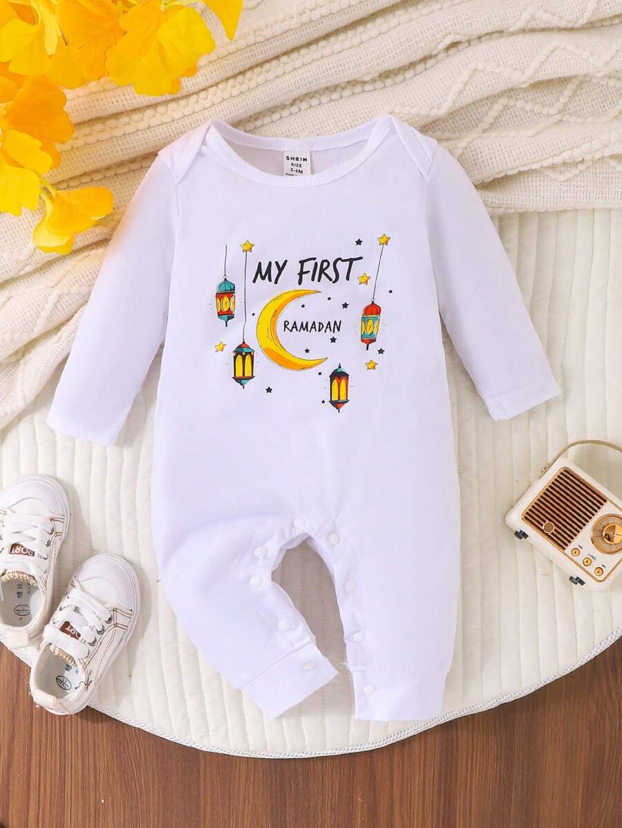 SHEIN Baby Girl Long Sleeve Casual Cute Jumpsuit - White - View 1