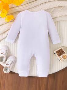 SHEIN Baby Girl Long Sleeve Casual Cute Jumpsuit - White - View 2