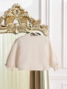 女宝宝双面羊毛荷叶边蝴蝶结长袖夹克，新品秋冬保暖舒适时尚优雅可爱独特外套 - 杏色 - 查看 2