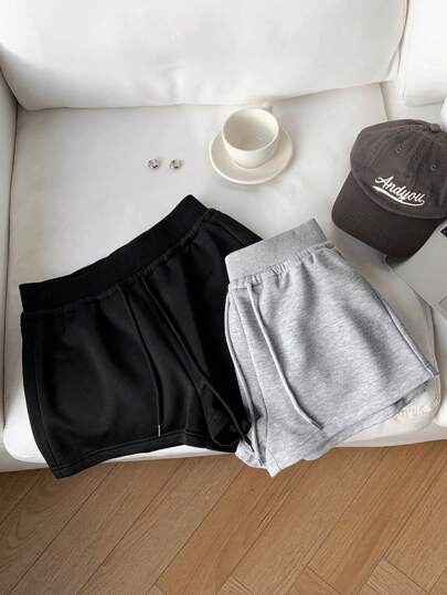 Comfortcana 女士纯色系带简约休闲短裤，日常穿着