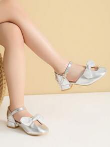 Sandalias de color plateado para niñas, sandalias de verano para niños, sandalias de tacón para niñas, tacones altos para adolescentes - Plateado - Ver 1