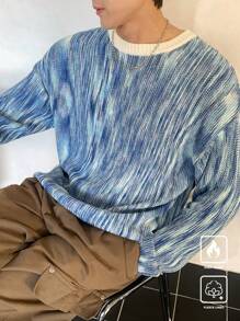 Manfinity CasualKnits Men's Solid Color Patchwork Round Neck Long Sleeve Casual Knitted Sweater