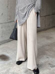 FRIFUL Women's Solid Color Pocket Simple Rib Knit Pants, Casual Daily Wear - Apricot - View 2