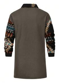 Manfinity Homme Men's Casual Geometric Print Poncho Jacket, Autumn - Multicolor - View 2