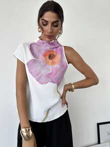 Firerie 1 pieza Blusa elegante de vacaciones con estampado para mujer con tirantes