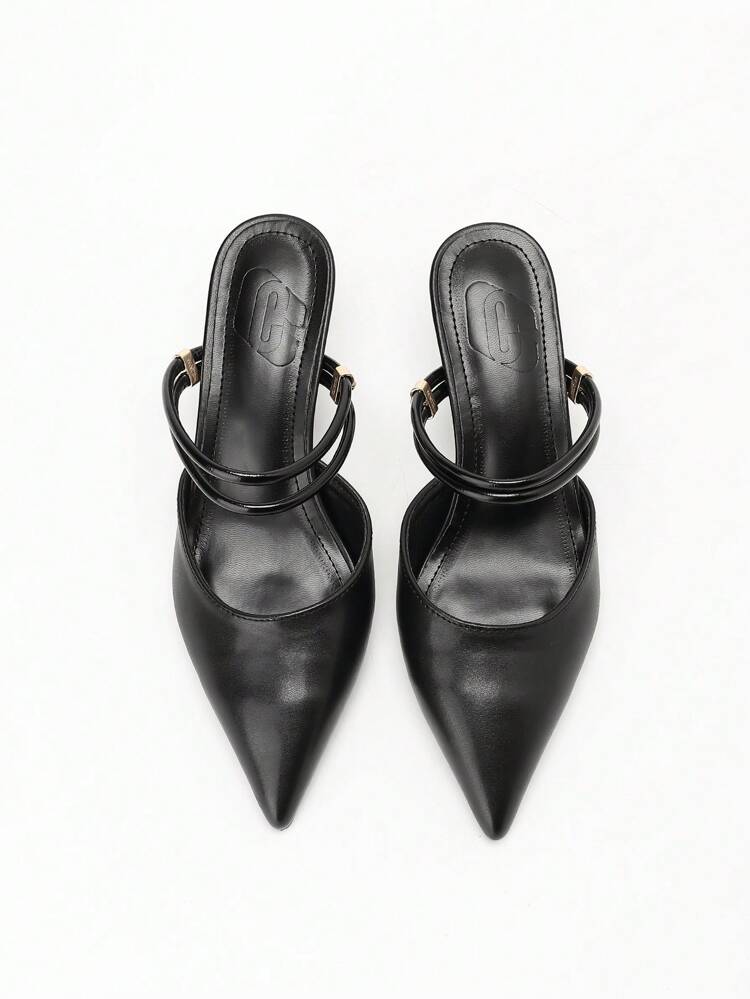CUCCOO CURVES Plus Width High Heel Pointed Toe Elegant Multi-Strap Slingback Sandal Shoes, Black, Suitable For All Seasons Valentine's Day