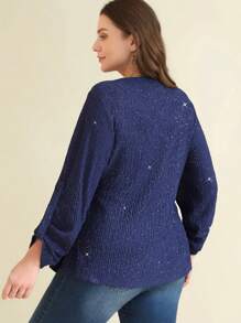 SHEIN Clasi Plus Size Pleated Glossy Fabric Layered Tie Cuff Shirt, New Year Fall Cloth For Women