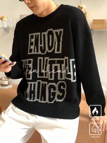Manfinity CasualKnits Men's Casual Slogan Graphic Crew Neck Dropped Shoulder Long Sleeve Knitted Sweater, Autumn/Winter - Multicolor - View 6