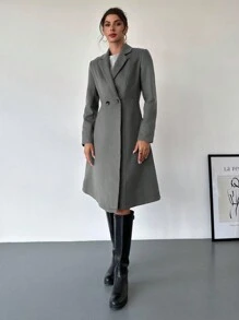 Firerie Abrigo largo hasta la rodilla con mangas largas y cintura ceñida, color morado medio, para mujer
