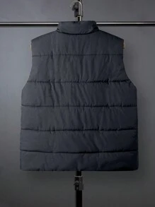 Manfinity Homme Plus Size Men's Solid Color Stand Collar Sleeveless Winter Jacket - Dark Grey - View 2