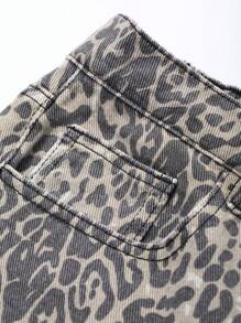 FRIFUL 女士时尚豹纹阔腿牛仔裤 - 棕色 - 查看 3